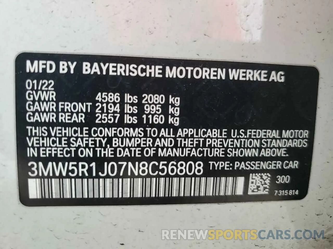 13 Фотография поврежденного автомобиля 3MW5R1J07N8C56808 BMW 3 SERIES 2022