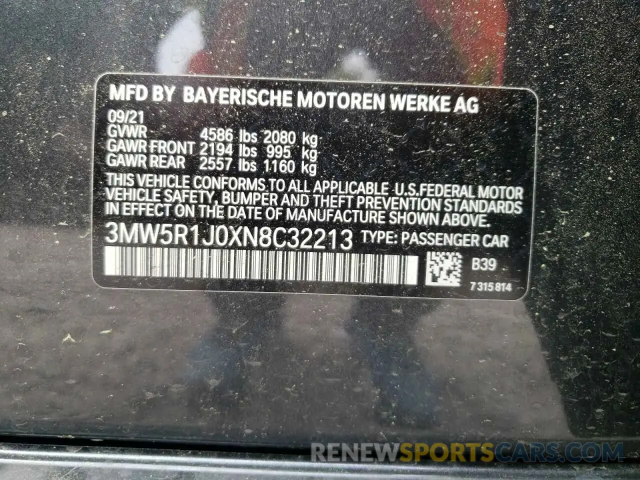 10 Photograph of a damaged car 3MW5R1J0XN8C32213 BMW 3 SERIES 2022