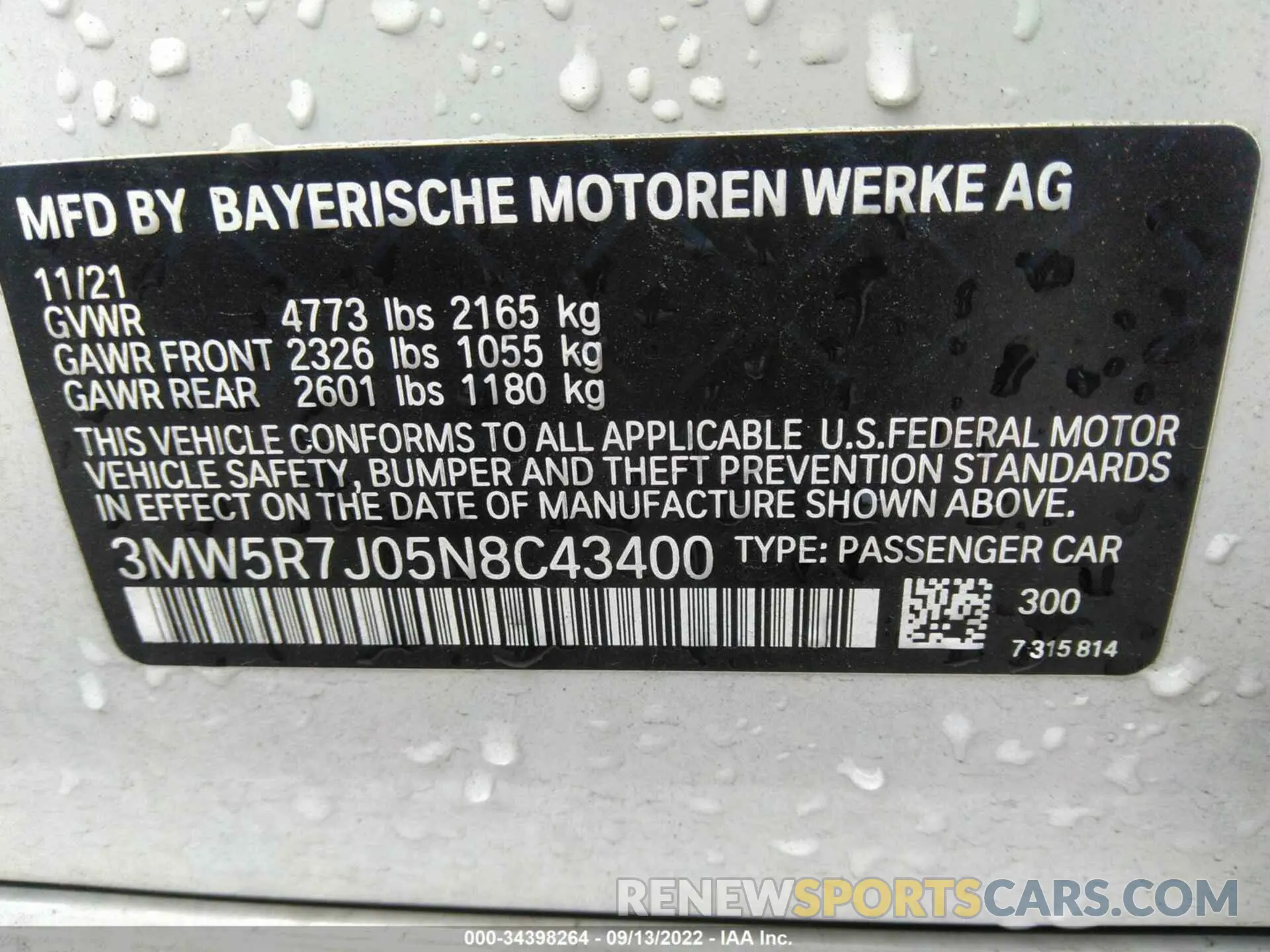 9 Фотография поврежденного автомобиля 3MW5R7J05N8C43400 BMW 3 SERIES 2022