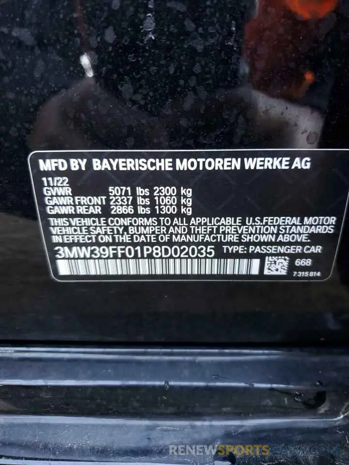 15 Фотография поврежденного автомобиля 3MW39FF01P8D02035 BMW 3 SERIES 2023