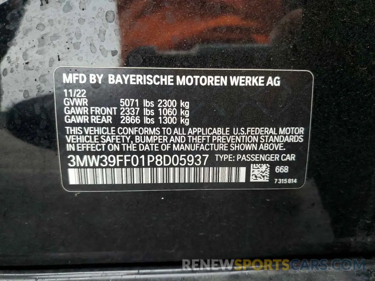 12 Фотография поврежденного автомобиля 3MW39FF01P8D05937 BMW 3 SERIES 2023