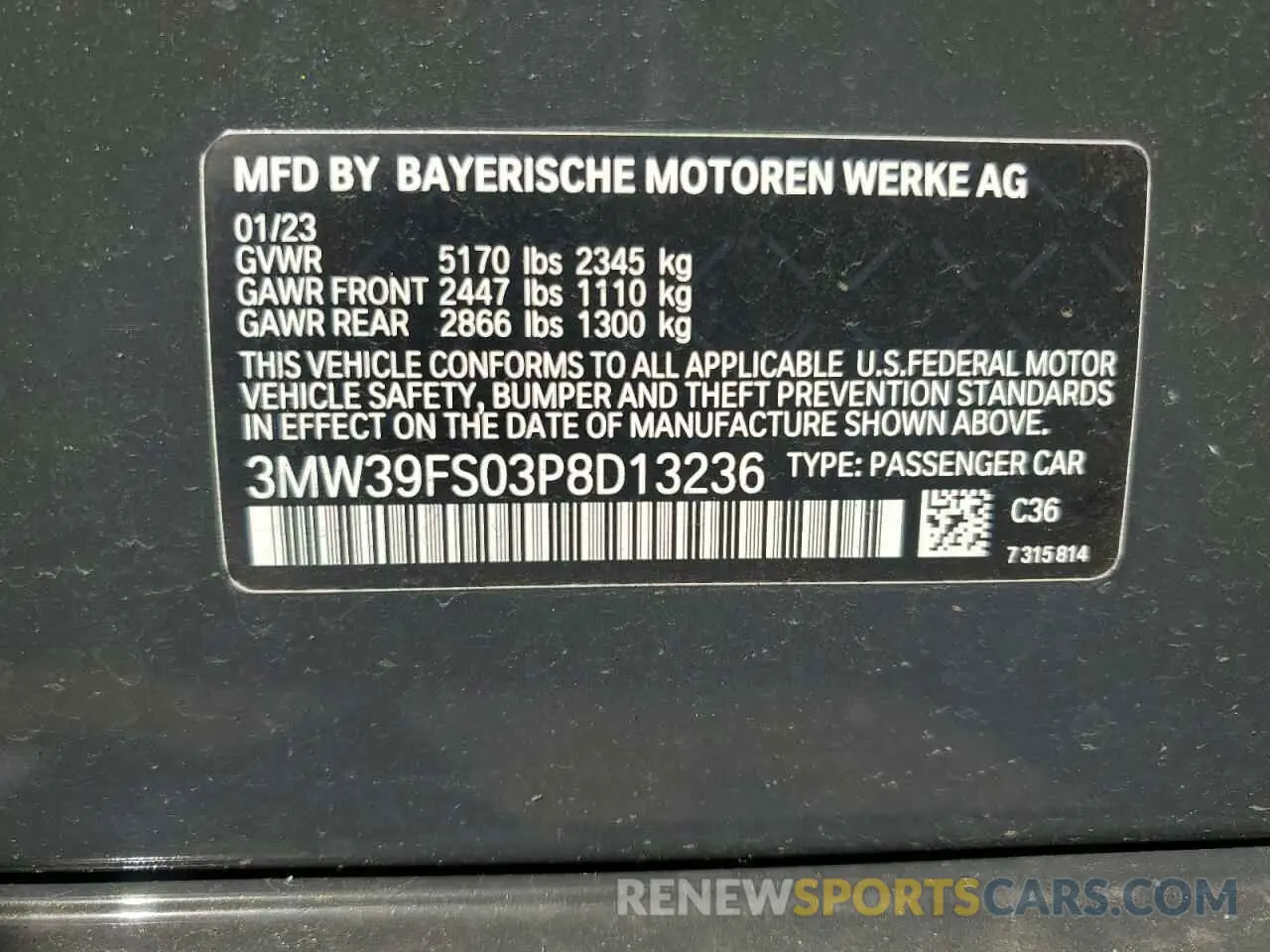 13 Photograph of a damaged car 3MW39FS03P8D13236 BMW 3 SERIES 2023