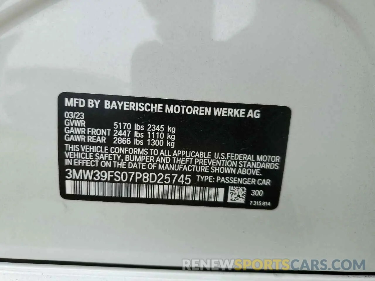 12 Фотография поврежденного автомобиля 3MW39FS07P8D25745 BMW 3 SERIES 2023