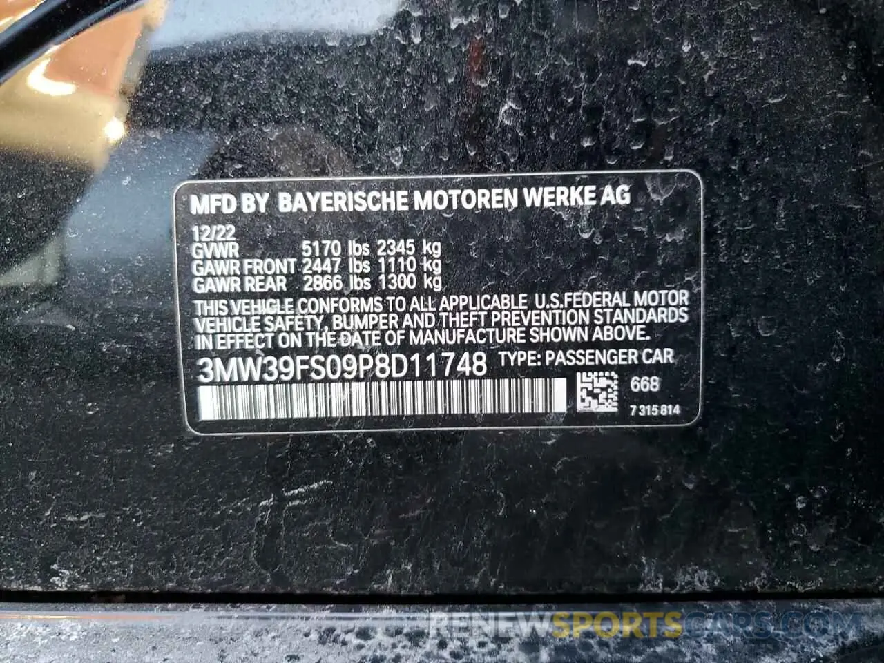 13 Фотография поврежденного автомобиля 3MW39FS09P8D11748 BMW 3 SERIES 2023