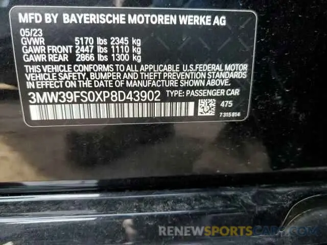 12 Photograph of a damaged car 3MW39FS0XP8D43902 BMW 3 SERIES 2023