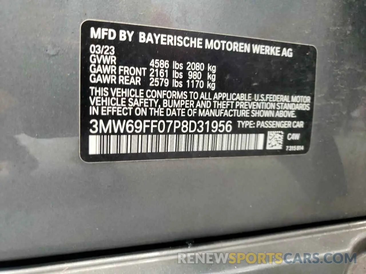 12 Фотография поврежденного автомобиля 3MW69FF07P8D31956 BMW 3 SERIES 2023