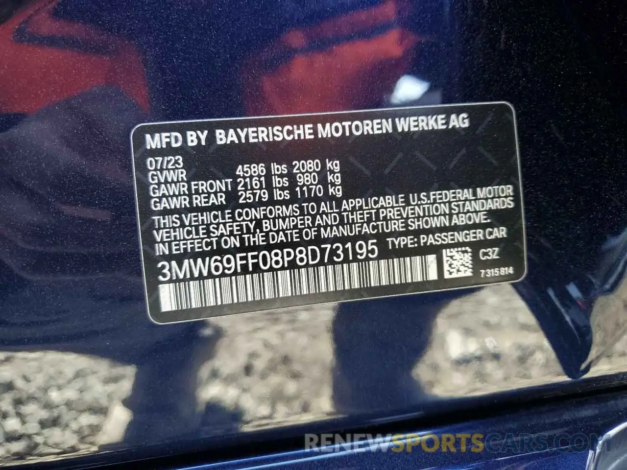 12 Фотография поврежденного автомобиля 3MW69FF08P8D73195 BMW 3 SERIES 2023