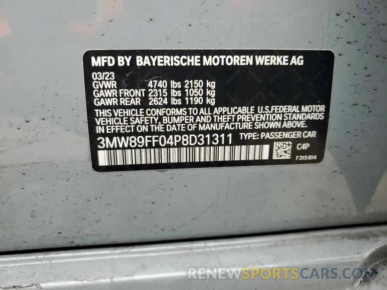 13 Фотография поврежденного автомобиля 3MW89FF04P8D31311 BMW 3 SERIES 2023