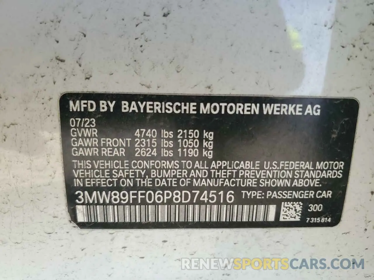 12 Фотография поврежденного автомобиля 3MW89FF06P8D74516 BMW 3 SERIES 2023