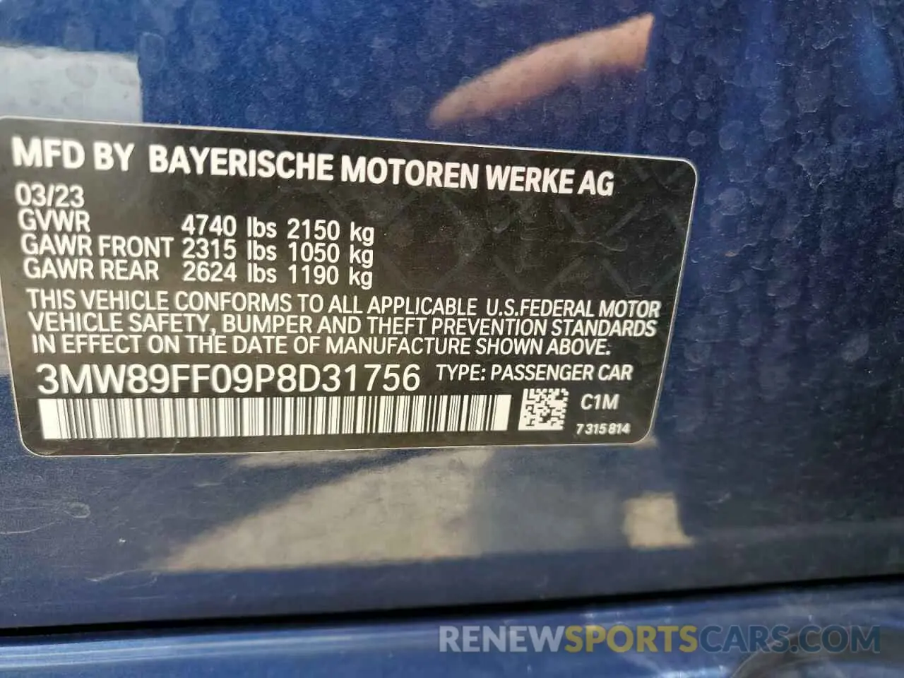13 Photograph of a damaged car 3MW89FF09P8D31756 BMW 3 SERIES 2023