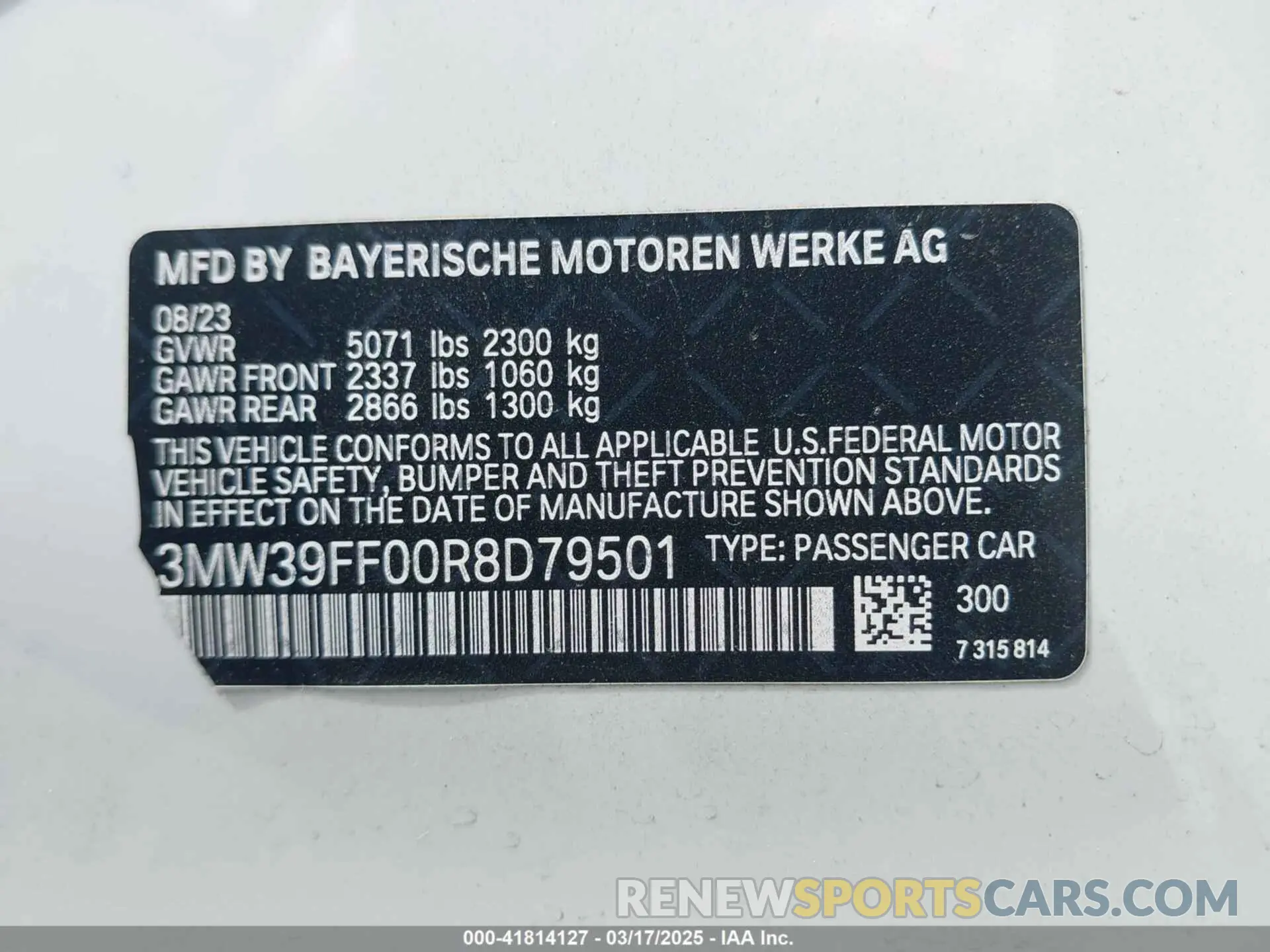 9 Фотография поврежденного автомобиля 3MW39FF00R8D79501 BMW 3 SERIES 2024
