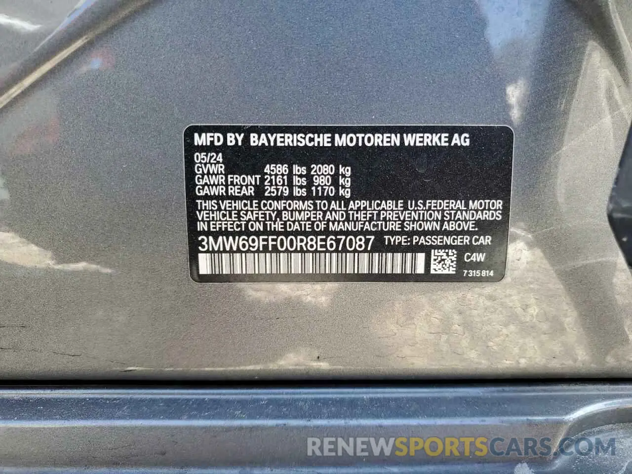 12 Фотография поврежденного автомобиля 3MW69FF00R8E67087 BMW 3 SERIES 2024