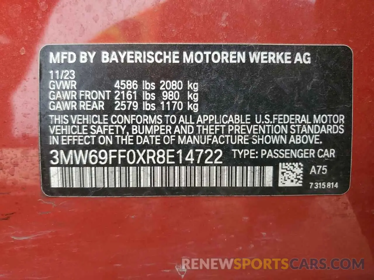 14 Фотография поврежденного автомобиля 3MW69FF0XR8E14722 BMW 3 SERIES 2024