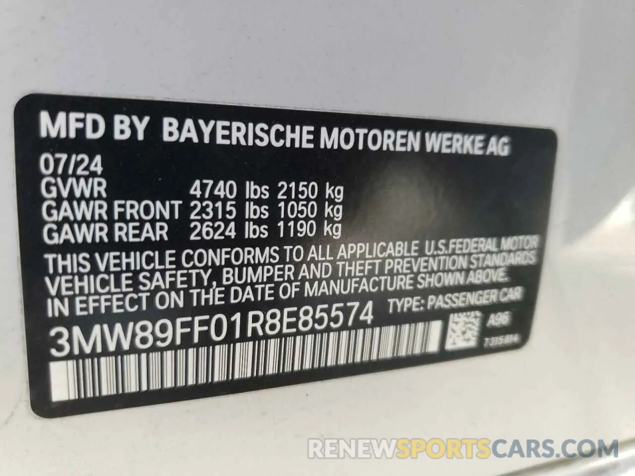 12 Photograph of a damaged car 3MW89FF01R8E85574 BMW 3 SERIES 2024