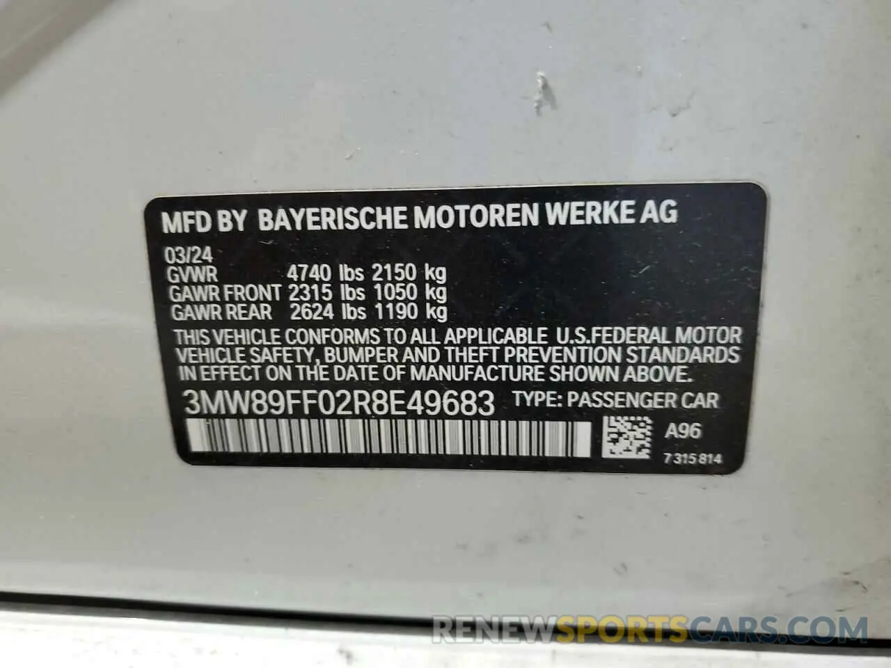 12 Фотография поврежденного автомобиля 3MW89FF02R8E49683 BMW 3 SERIES 2024