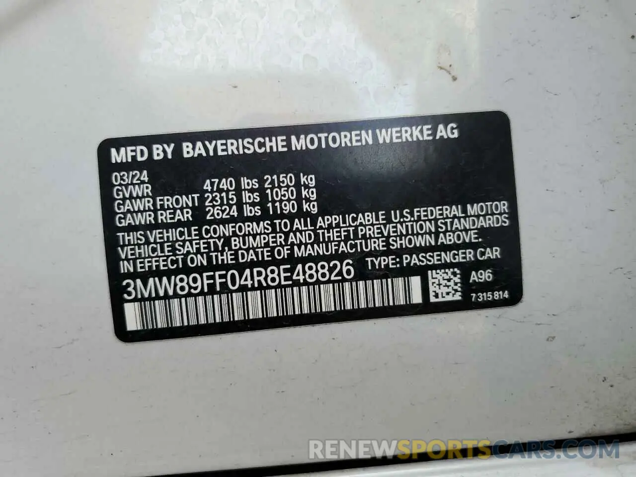12 Фотография поврежденного автомобиля 3MW89FF04R8E48826 BMW 3 SERIES 2024