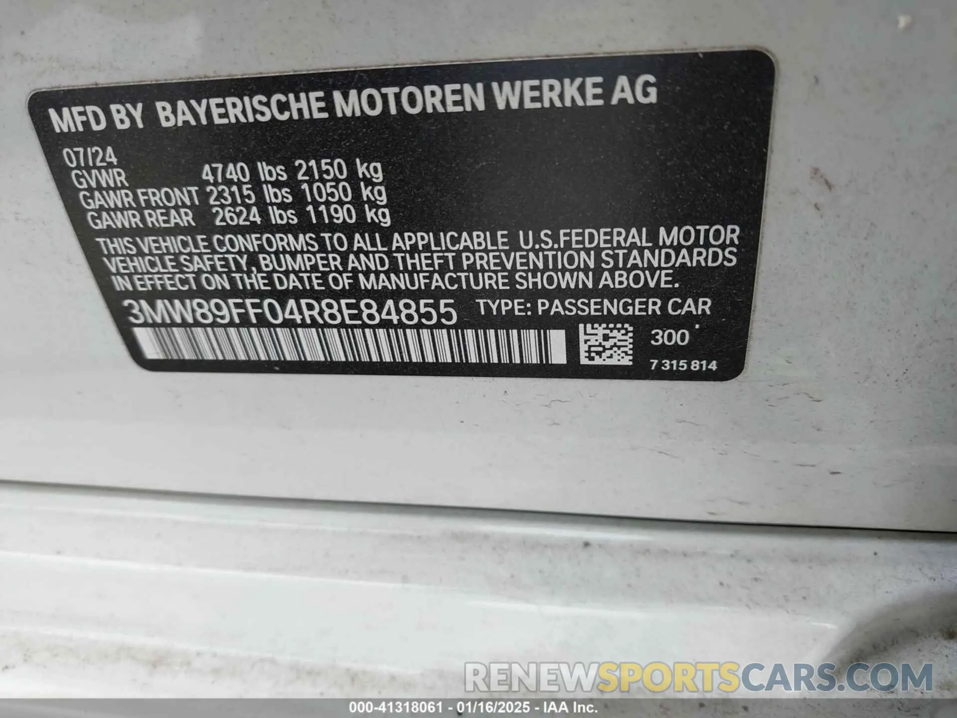 9 Фотография поврежденного автомобиля 3MW89FF04R8E84855 BMW 3 SERIES 2024