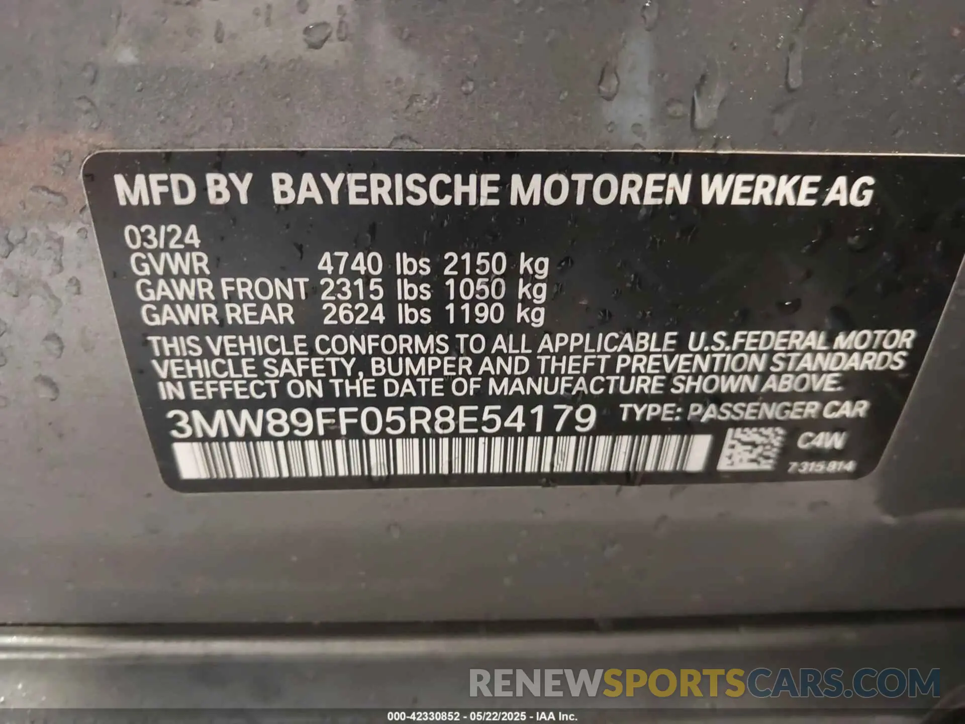 9 Фотография поврежденного автомобиля 3MW89FF05R8E54179 BMW 3 SERIES 2024