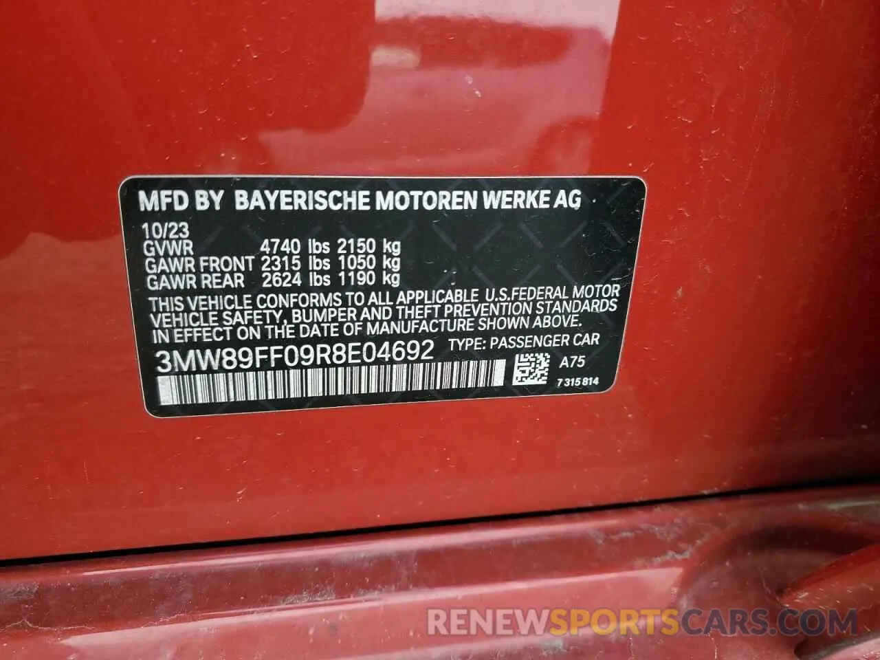 12 Photograph of a damaged car 3MW89FF09R8E04692 BMW 3 SERIES 2024