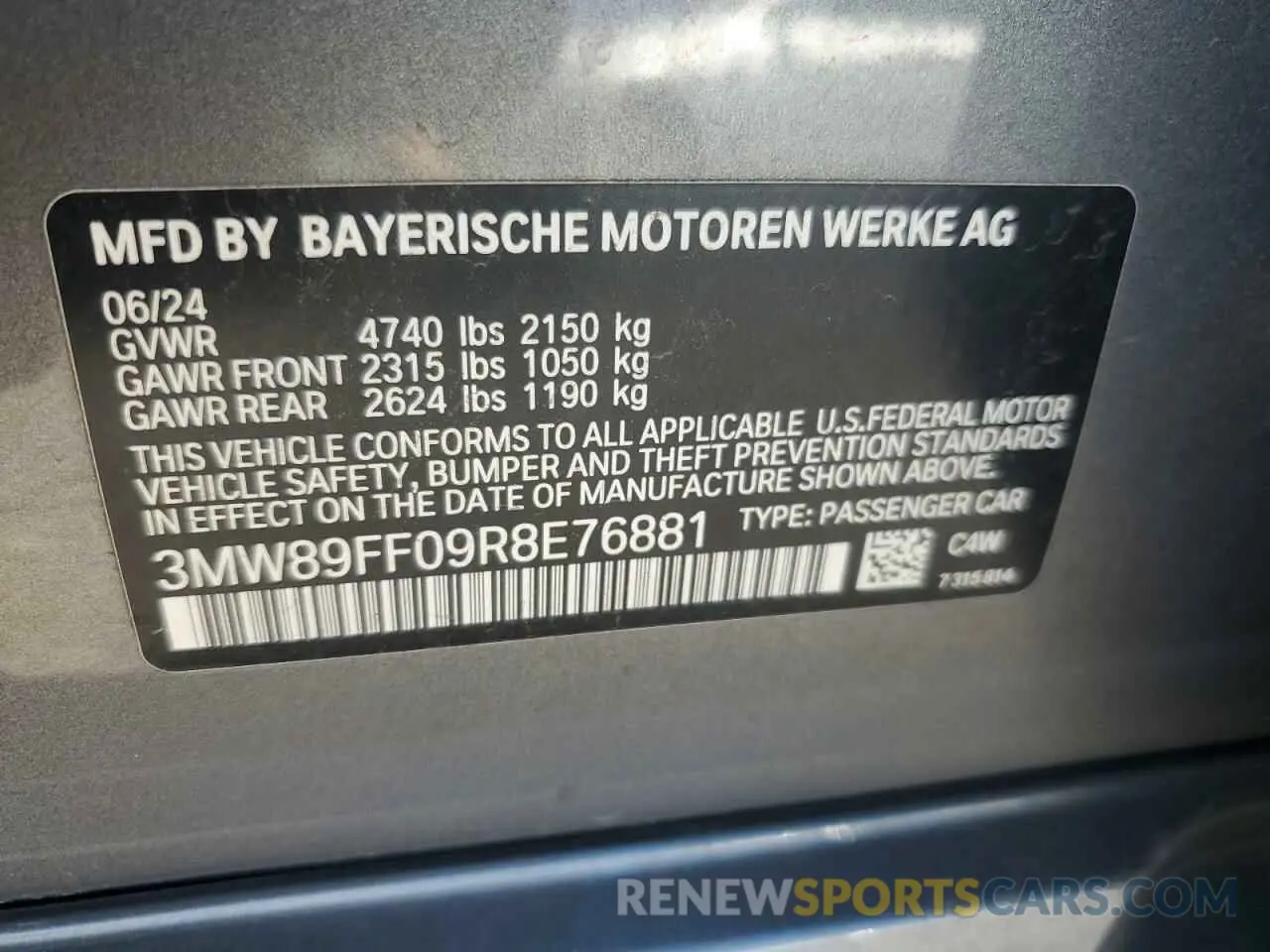 12 Photograph of a damaged car 3MW89FF09R8E76881 BMW 3 SERIES 2024
