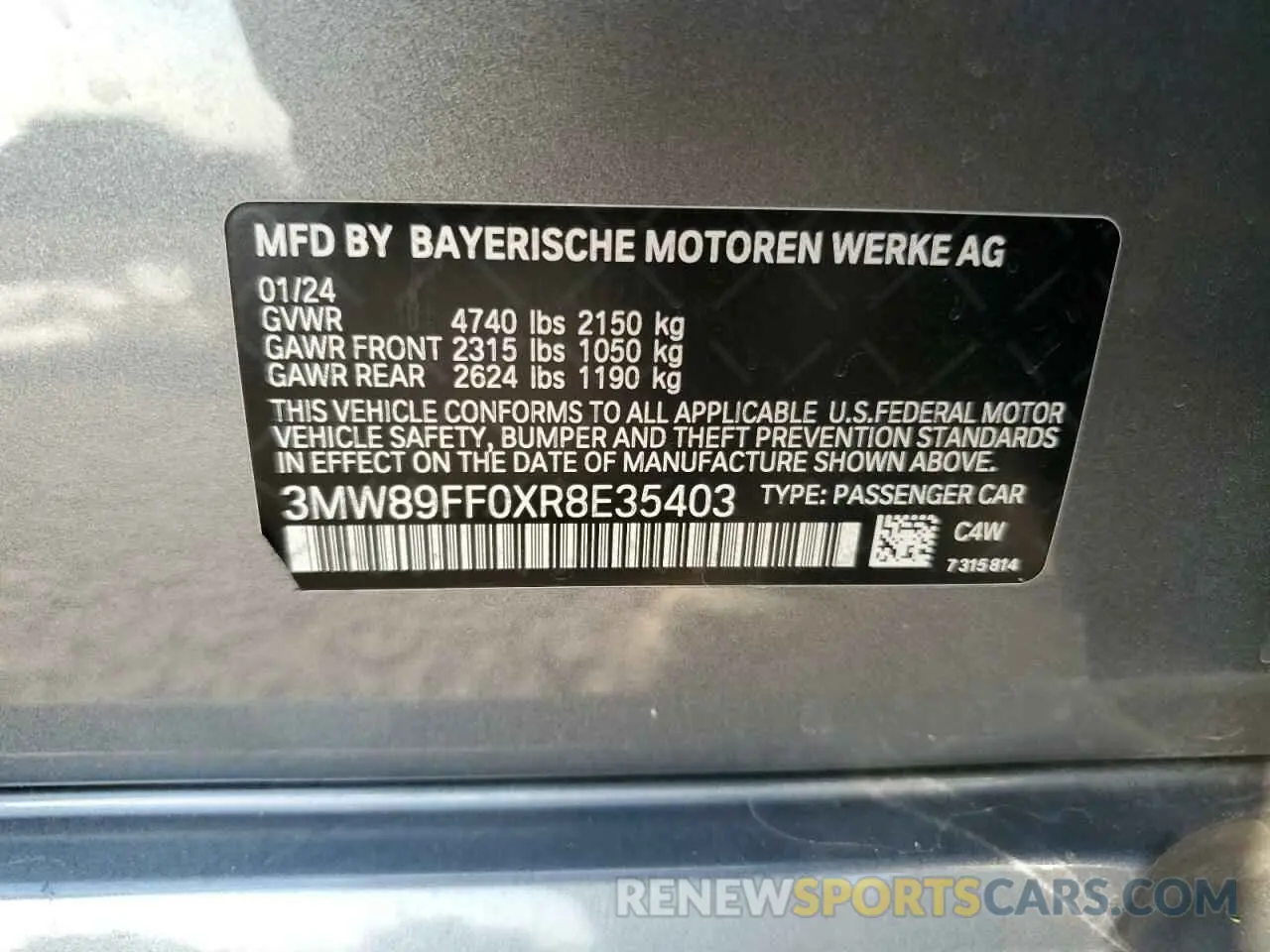12 Фотография поврежденного автомобиля 3MW89FF0XR8E35403 BMW 3 SERIES 2024