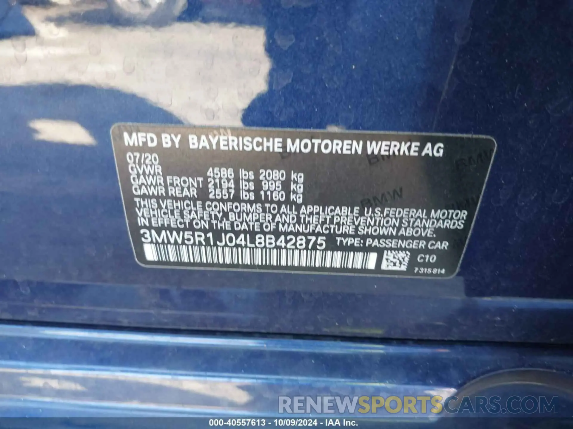 9 Photograph of a damaged car 3MW5R1J04L8B42875 BMW 330I 2020