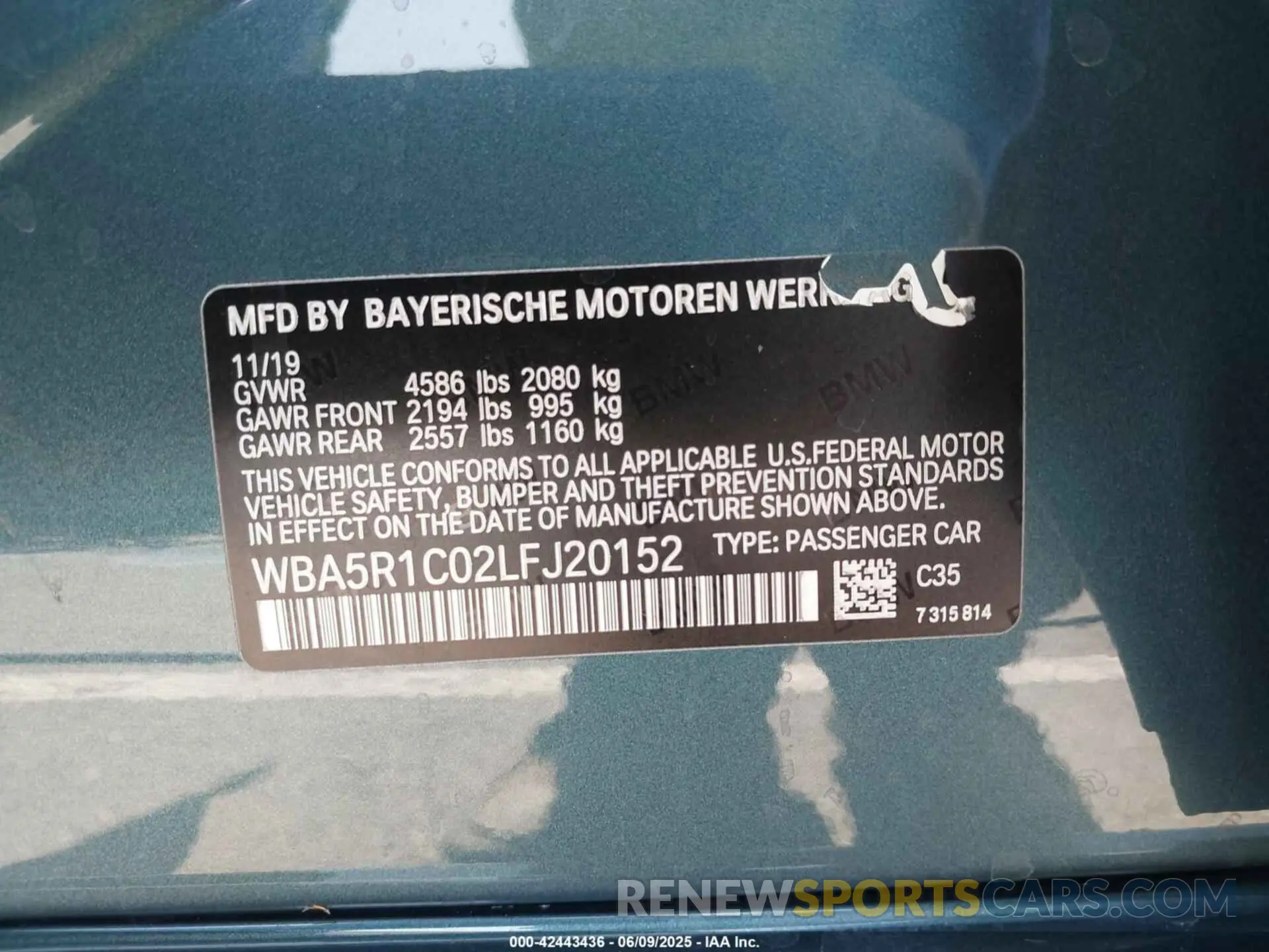 9 Photograph of a damaged car WBA5R1C02LFJ20152 BMW 330I 2020