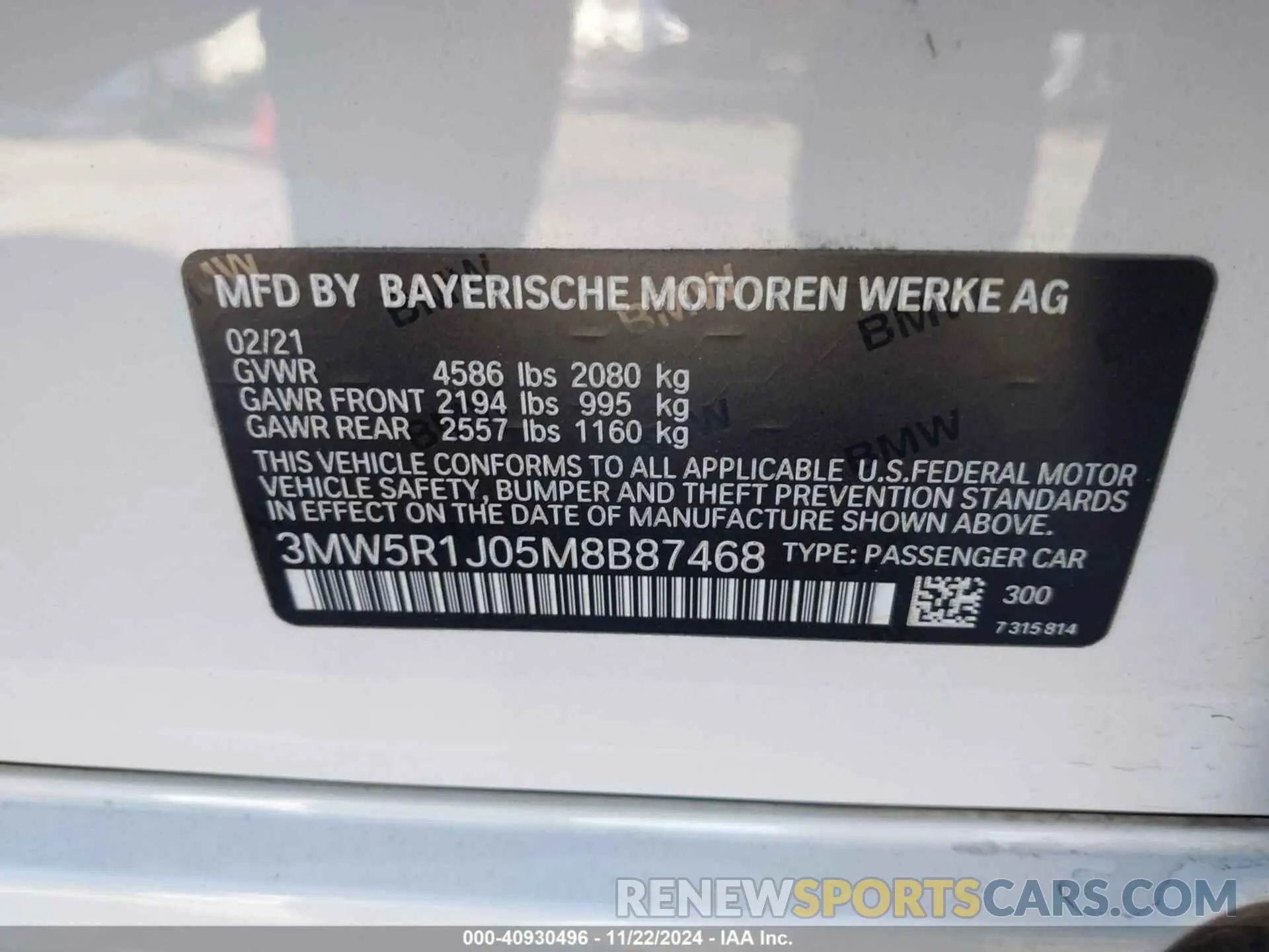 9 Фотография поврежденного автомобиля 3MW5R1J05M8B87468 BMW 330I 2021