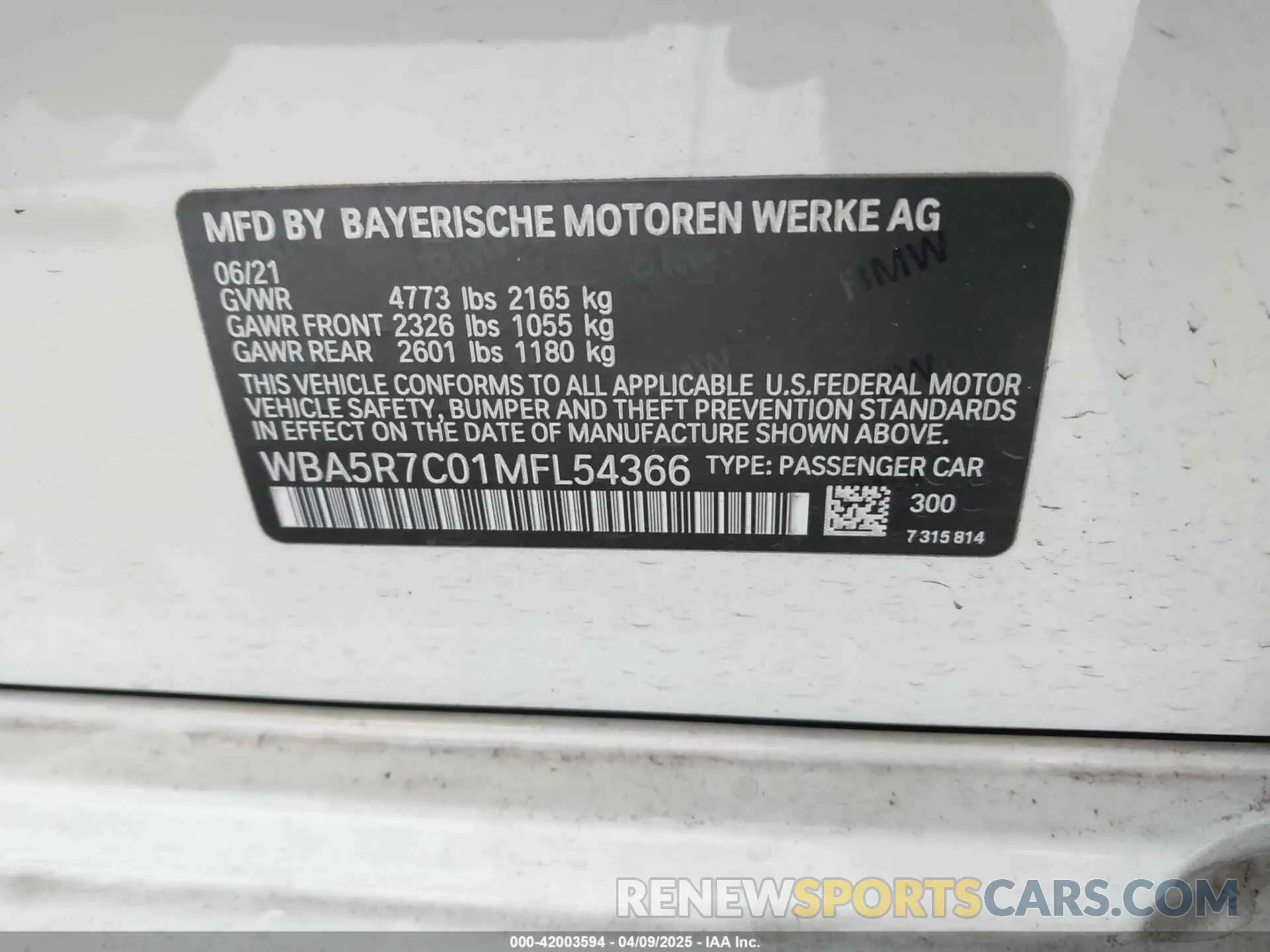 9 Photograph of a damaged car WBA5R7C01MFL54366 BMW 330I 2021