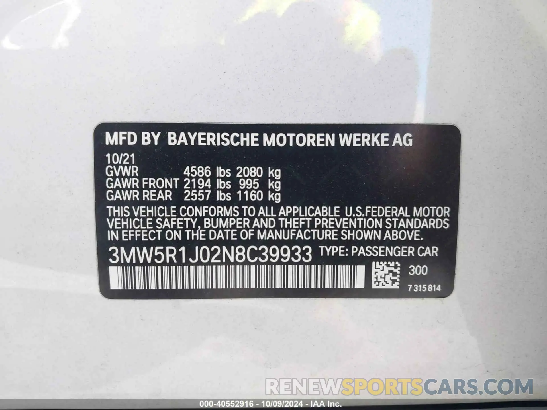 9 Фотография поврежденного автомобиля 3MW5R1J02N8C39933 BMW 330I 2022