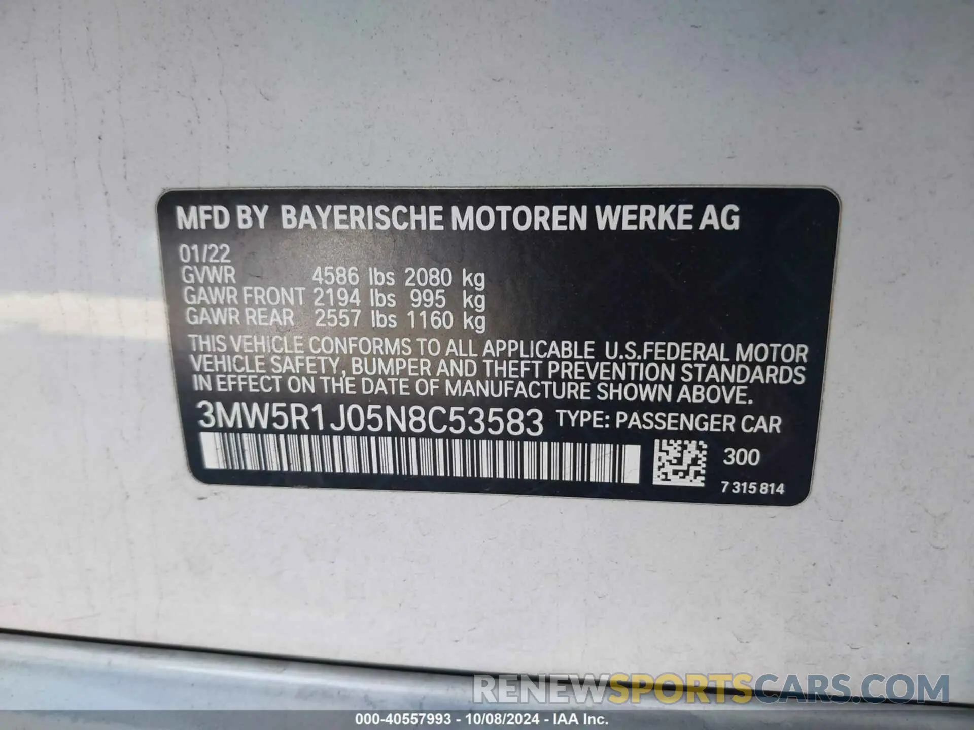 9 Фотография поврежденного автомобиля 3MW5R1J05N8C53583 BMW 330I 2022