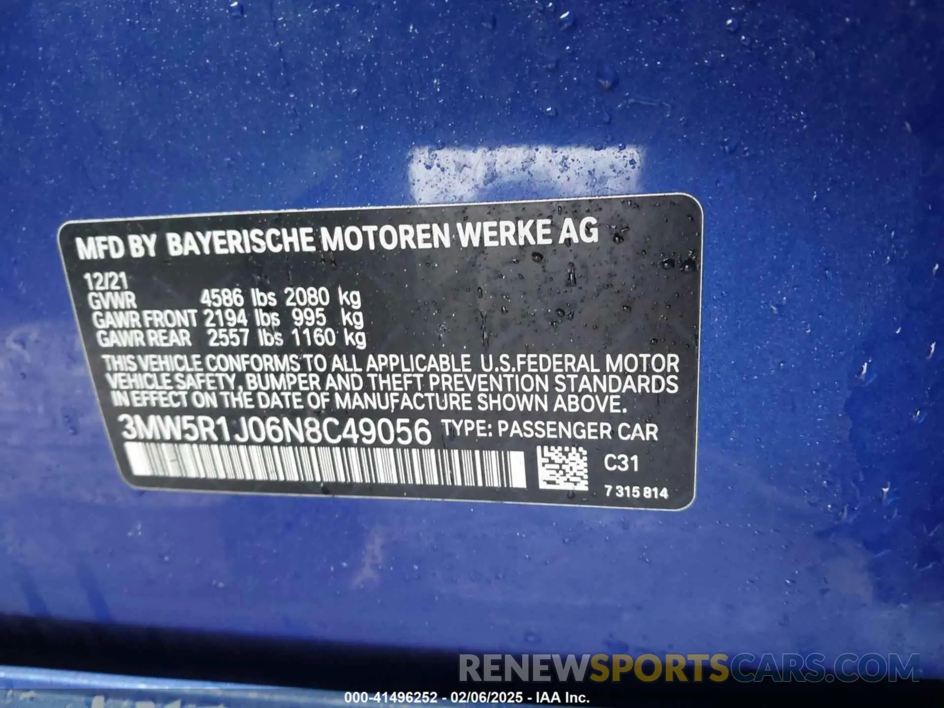 9 Фотография поврежденного автомобиля 3MW5R1J06N8C49056 BMW 330I 2022