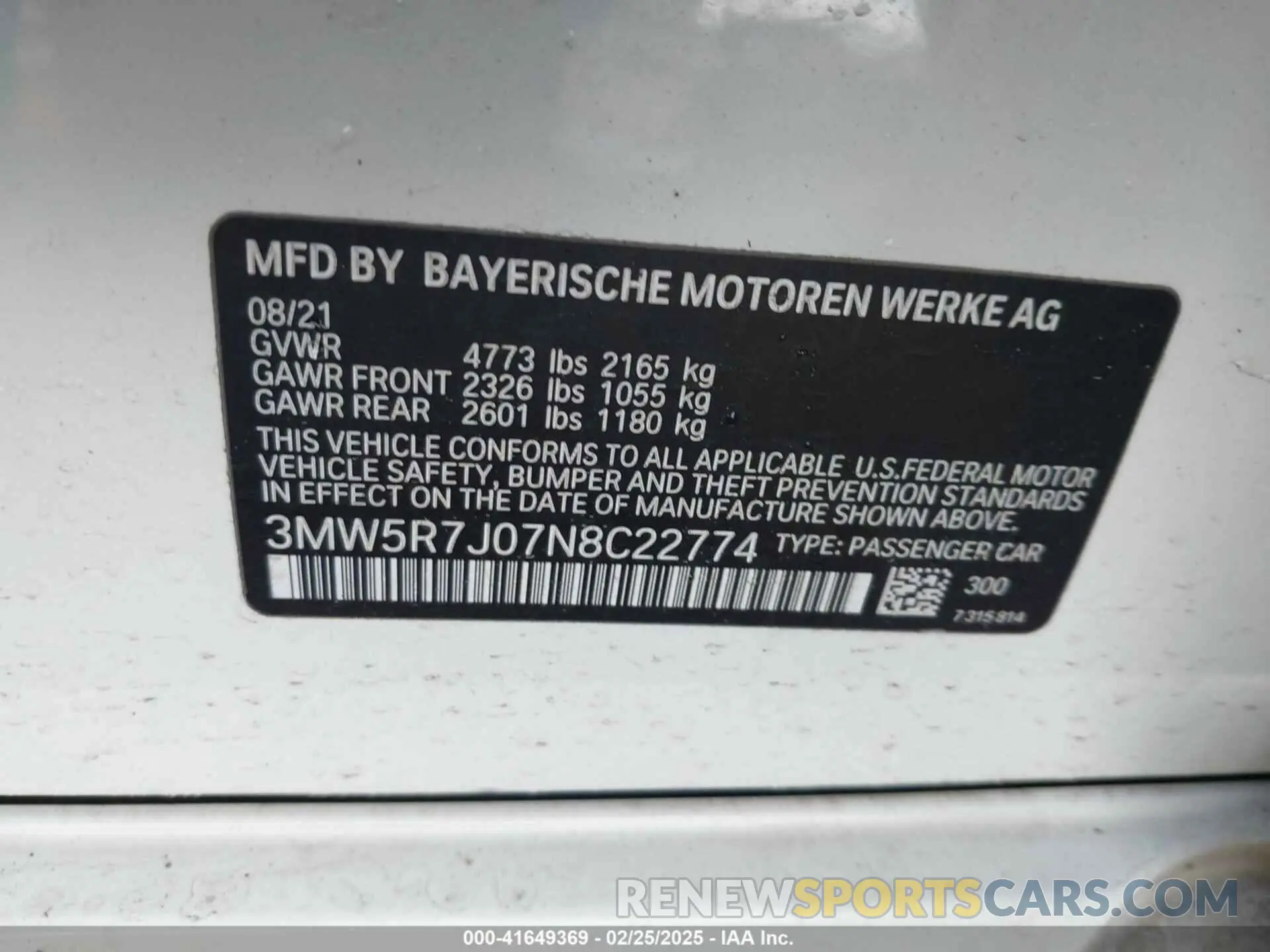 9 Фотография поврежденного автомобиля 3MW5R7J07N8C22774 BMW 330I 2022