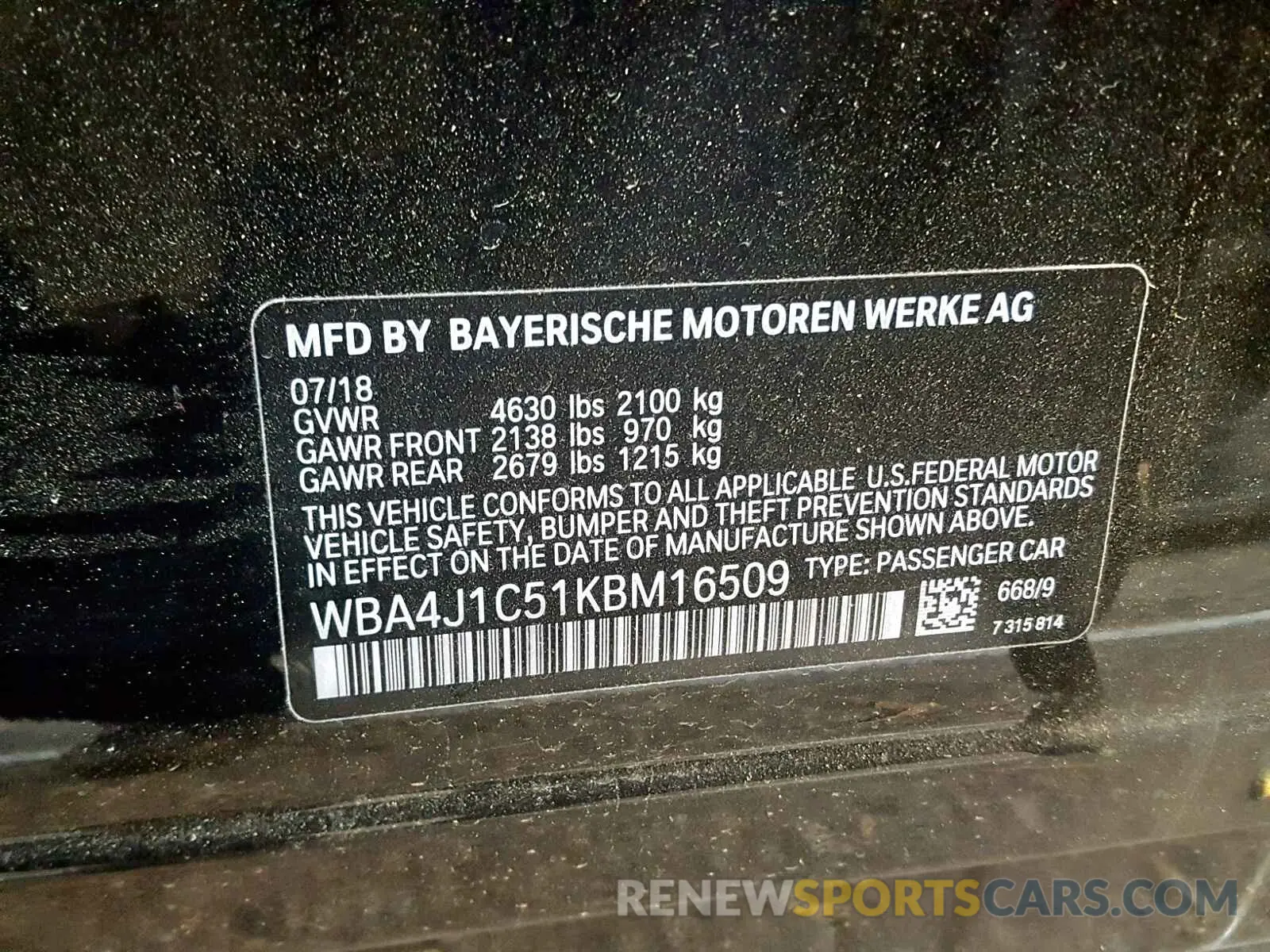 10 Photograph of a damaged car WBA4J1C51KBM16509 BMW 4 SERIES 2019