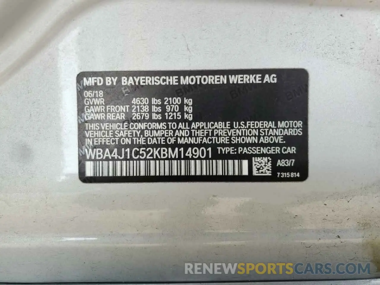 12 Photograph of a damaged car WBA4J1C52KBM14901 BMW 4 SERIES 2019