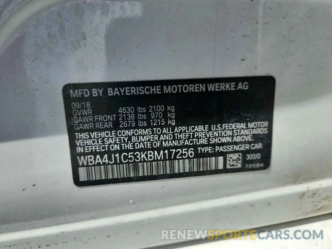 13 Photograph of a damaged car WBA4J1C53KBM17256 BMW 4 SERIES 2019