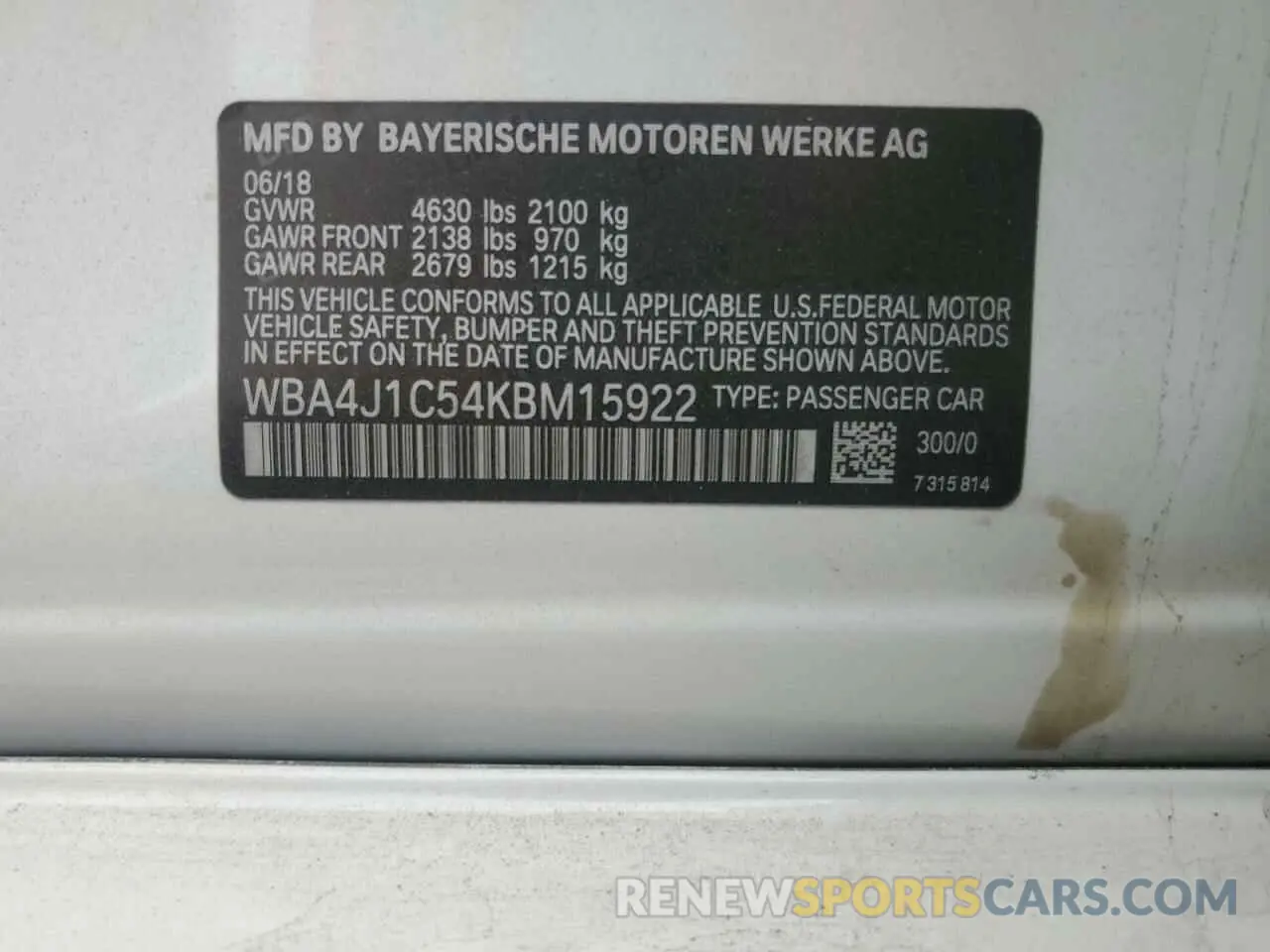 13 Photograph of a damaged car WBA4J1C54KBM15922 BMW 4 SERIES 2019
