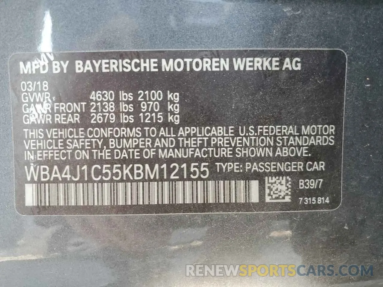 13 Photograph of a damaged car WBA4J1C55KBM12155 BMW 4 SERIES 2019