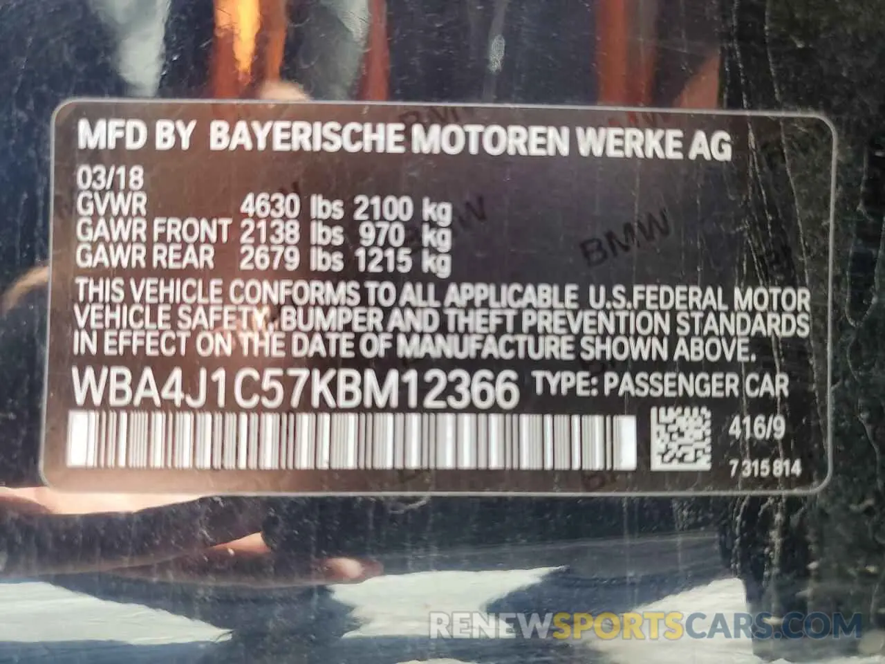 12 Photograph of a damaged car WBA4J1C57KBM12366 BMW 4 SERIES 2019