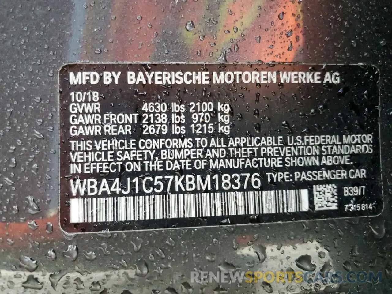 12 Photograph of a damaged car WBA4J1C57KBM18376 BMW 4 SERIES 2019