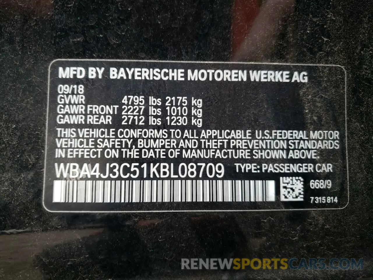12 Photograph of a damaged car WBA4J3C51KBL08709 BMW 4 SERIES 2019