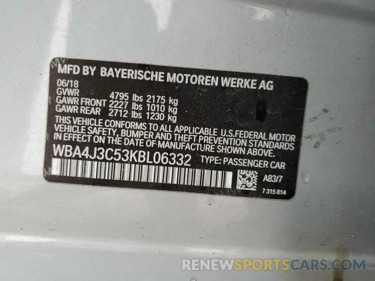 14 Фотография поврежденного автомобиля WBA4J3C53KBL06332 BMW 4 SERIES 2019