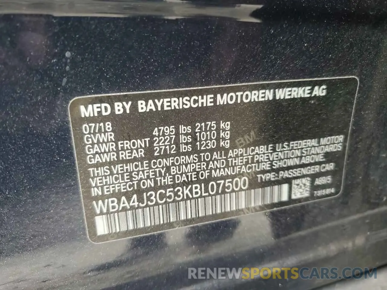 13 Photograph of a damaged car WBA4J3C53KBL07500 BMW 4 SERIES 2019