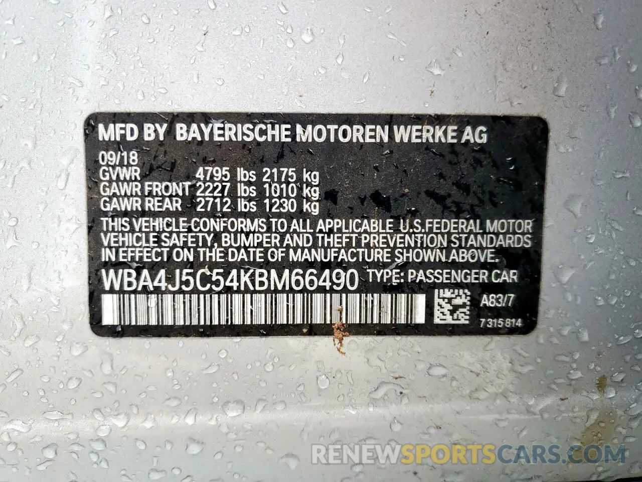 12 Фотография поврежденного автомобиля WBA4J5C54KBM66490 BMW 4 SERIES 2019