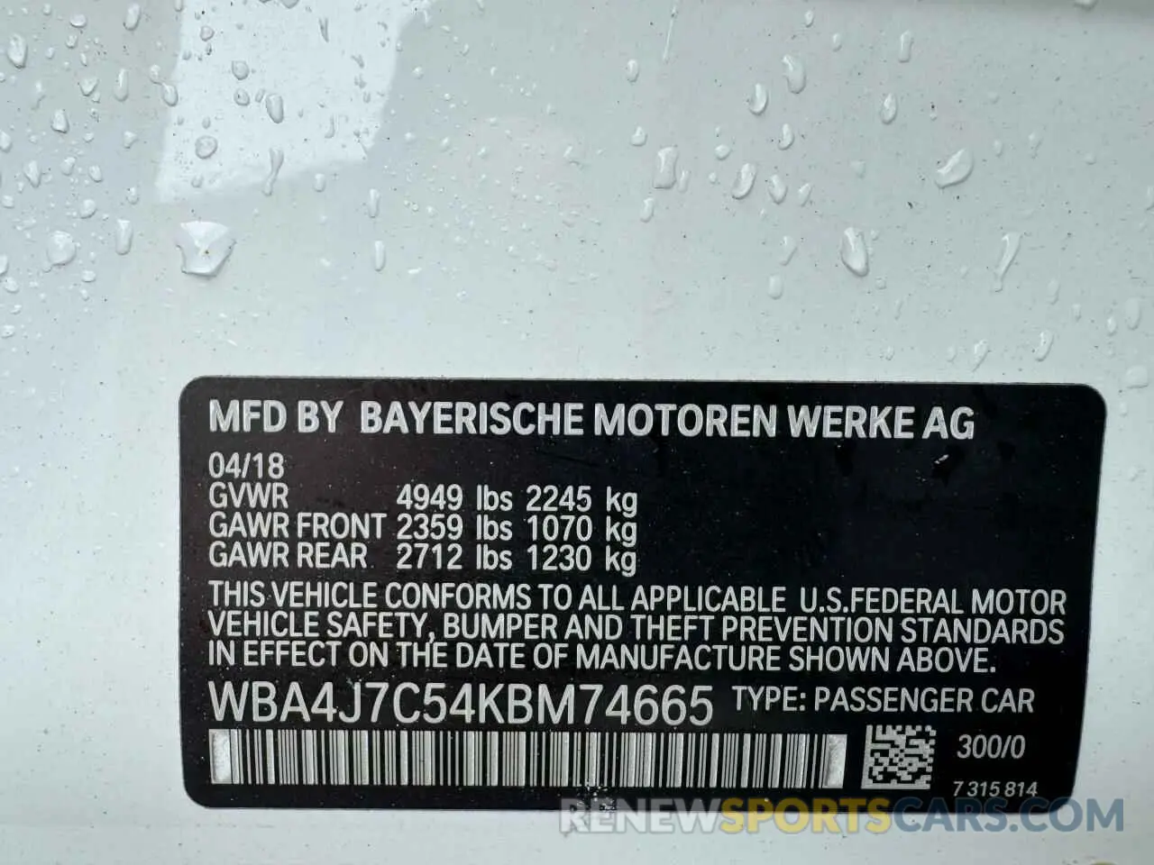 10 Photograph of a damaged car WBA4J7C54KBM74665 BMW 4 SERIES 2019