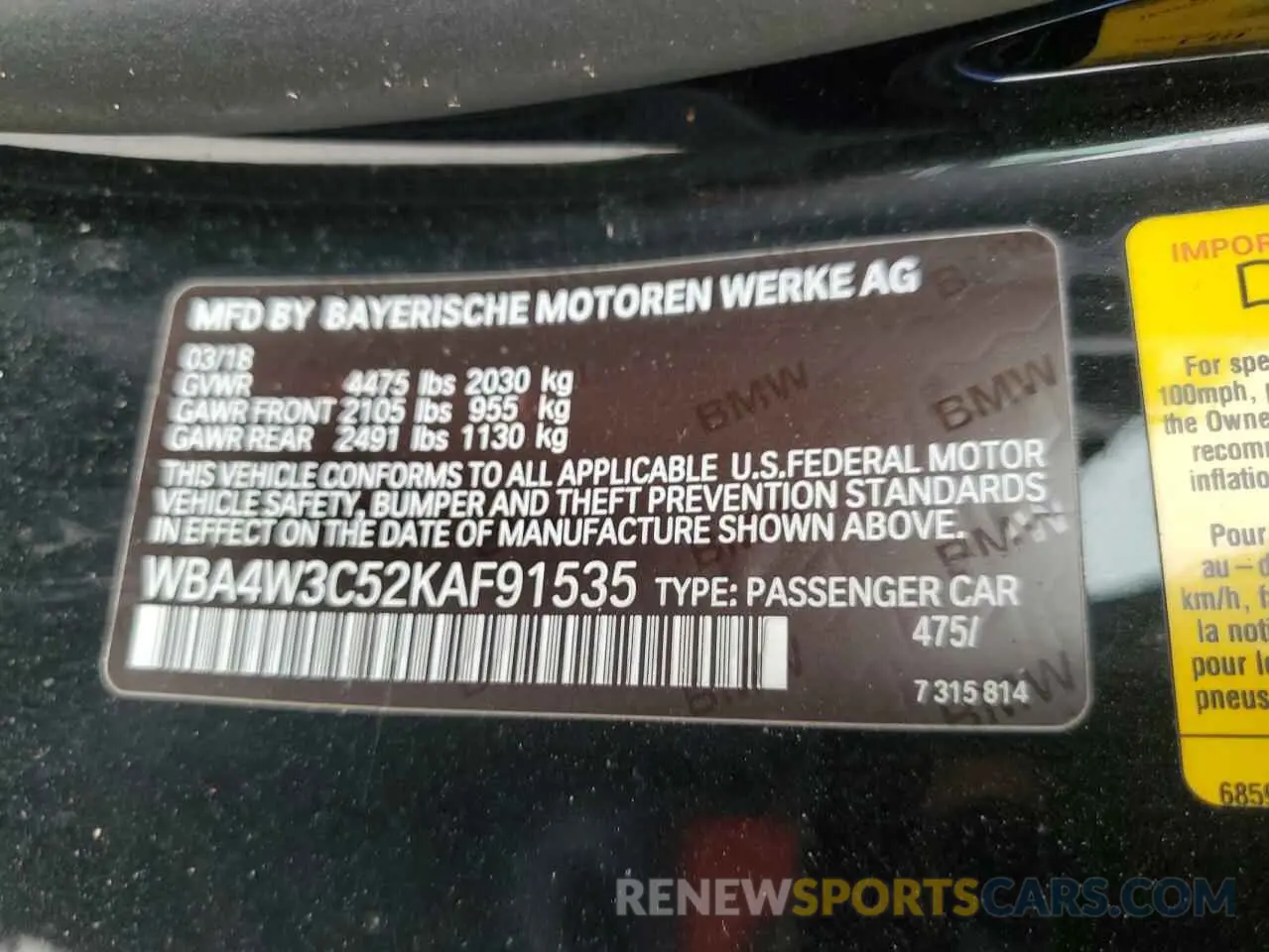 14 Photograph of a damaged car WBA4W3C52KAF91535 BMW 4 SERIES 2019