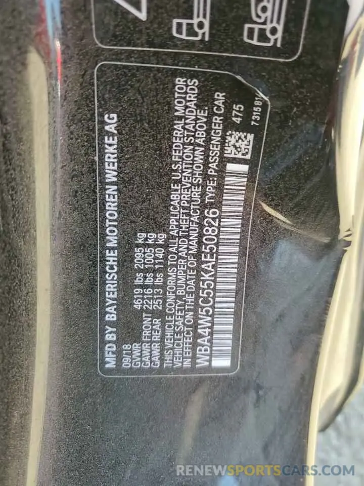 13 Photograph of a damaged car WBA4W5C55KAE50826 BMW 4 SERIES 2019