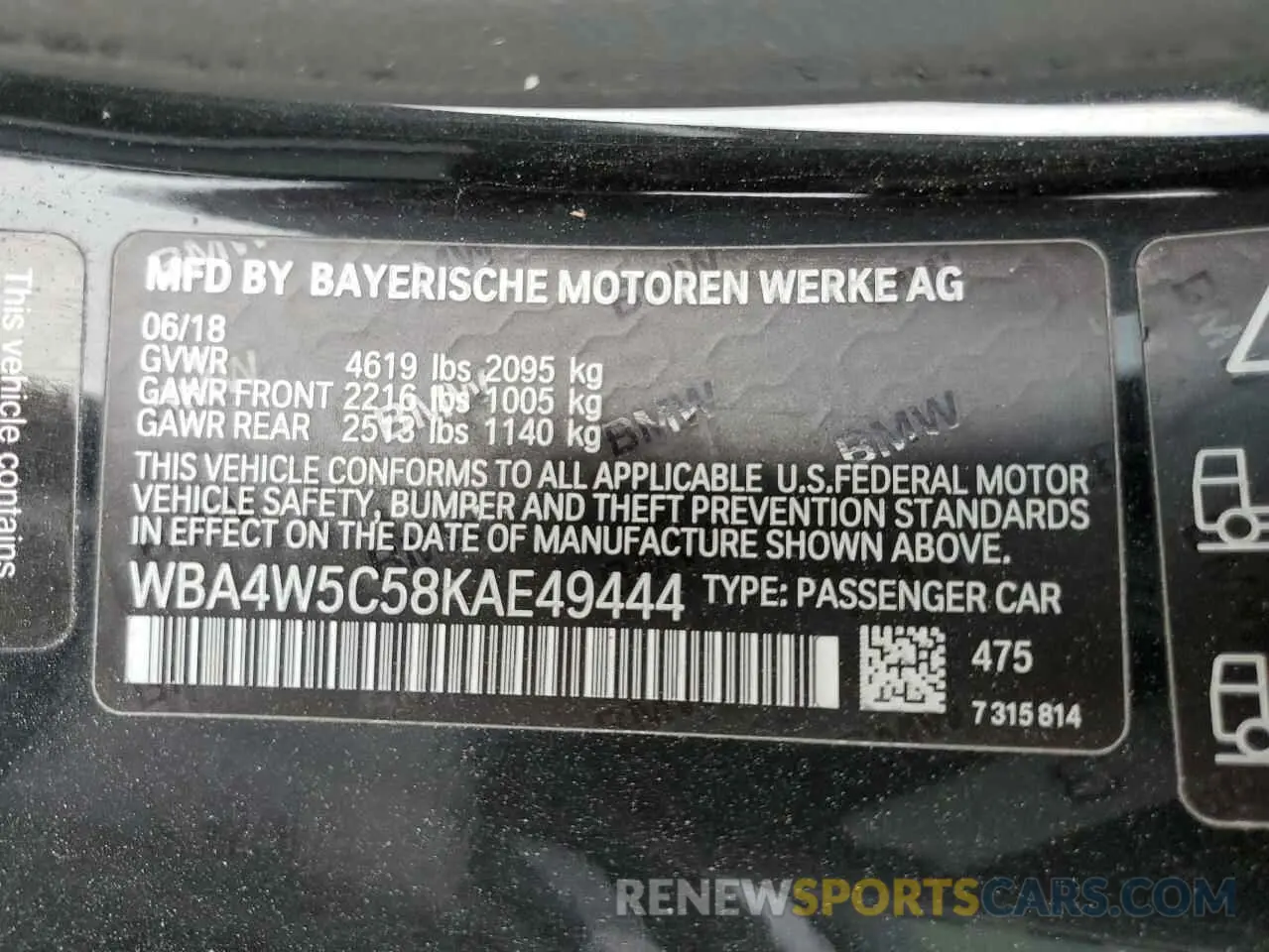 12 Фотография поврежденного автомобиля WBA4W5C58KAE49444 BMW 4 SERIES 2019
