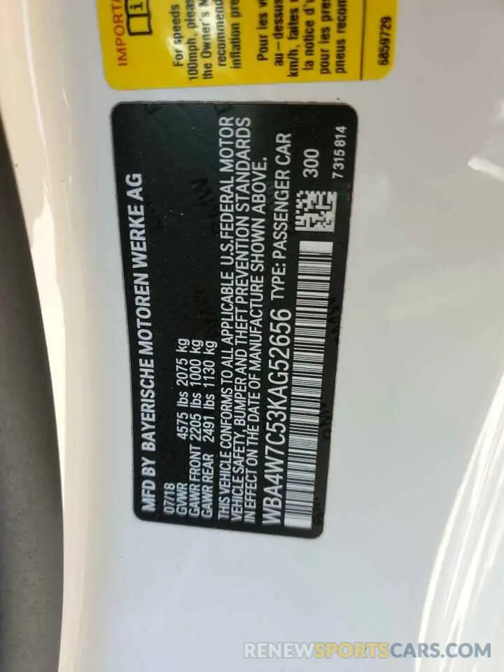 10 Photograph of a damaged car WBA4W7C53KAG52656 BMW 4 SERIES 2019