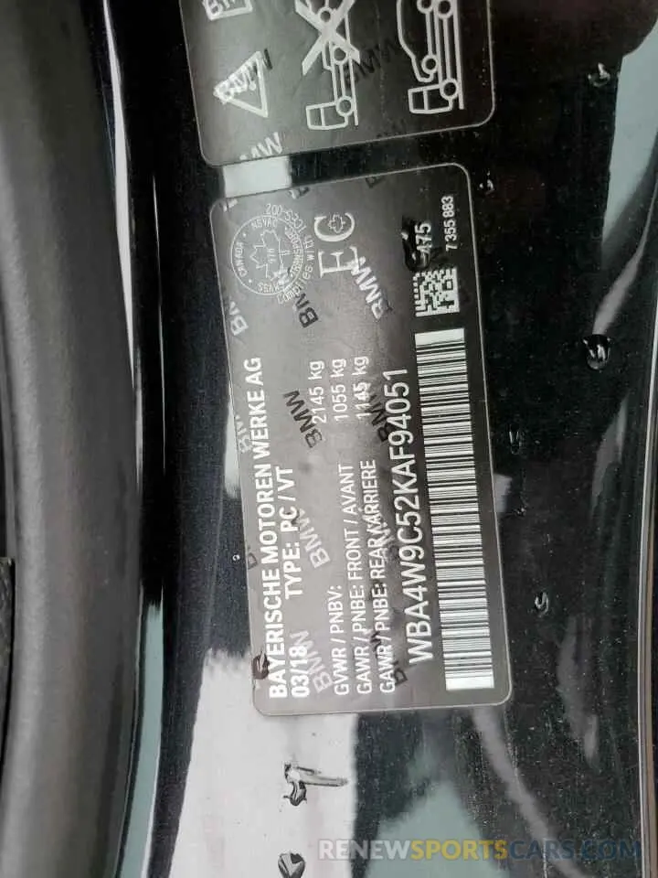 12 Photograph of a damaged car WBA4W9C52KAF94051 BMW 4 SERIES 2019